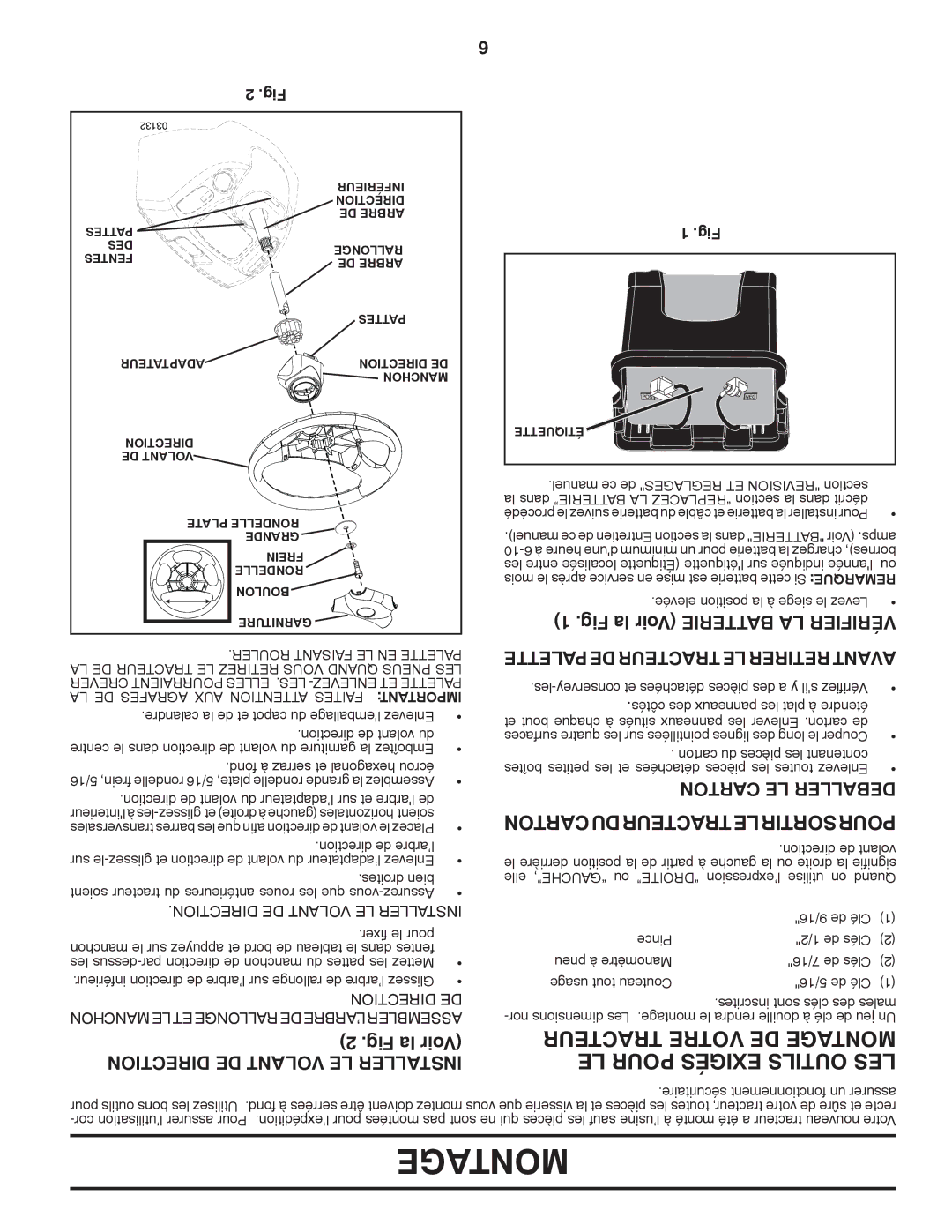 Poulan XT18542LT manual Fig la Voir Batterie LA Vérifier, Palette DE Tracteur LE Retirer Avant, Carton LE Deballer 