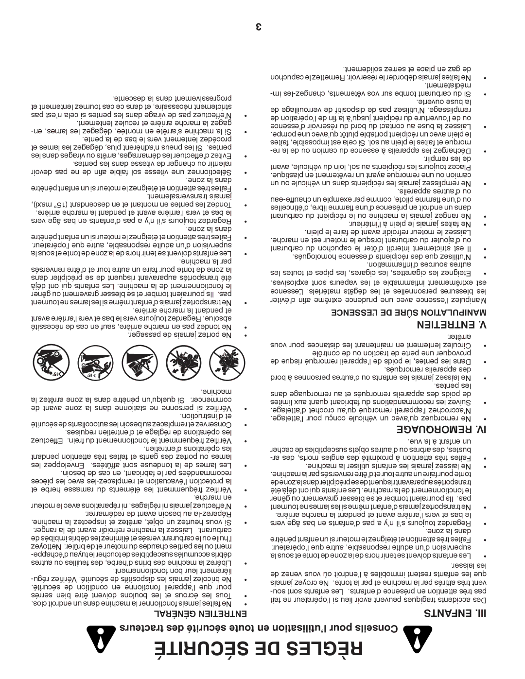 Poulan XT18542LT manual Sécurité DE Règles, Tracteurs des sécurité toute, Enfants, En l’utilisation pour Conseils 