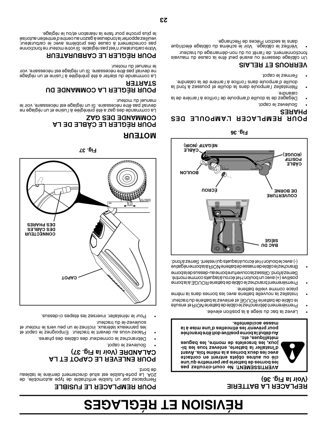 Poulan XT195H42LT manual Réglages ET Révision 