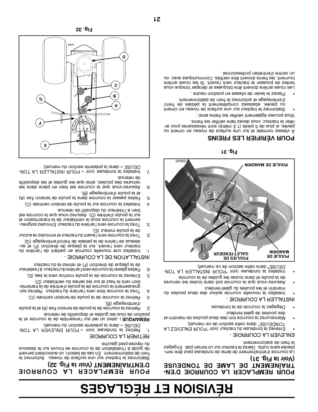 Poulan XT195H42LT manual Fig la Voir D’ENTRAÎNEMENT Courroie a L Acer Rempl Pour, Tondeuse DE Lame DE Mentnetraî 