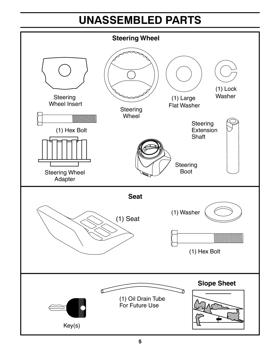 Poulan XT195H42LT manual Unassembled Parts, Steering Wheel 