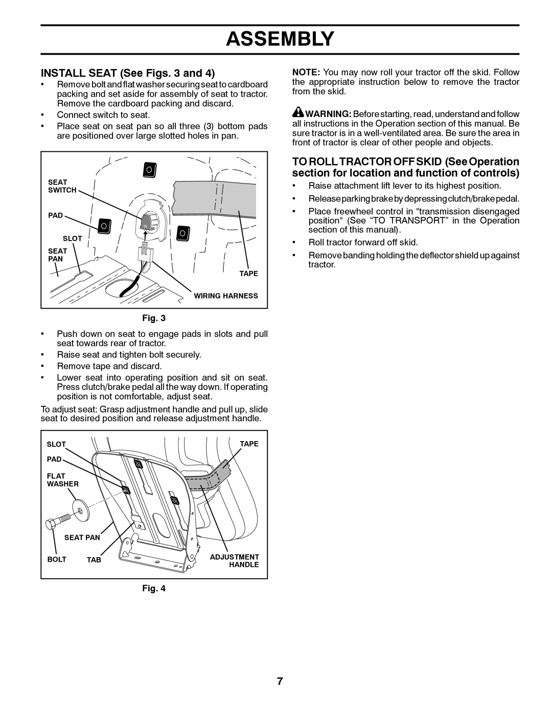 Poulan XT195H42LT manual Install Seat See Figs 