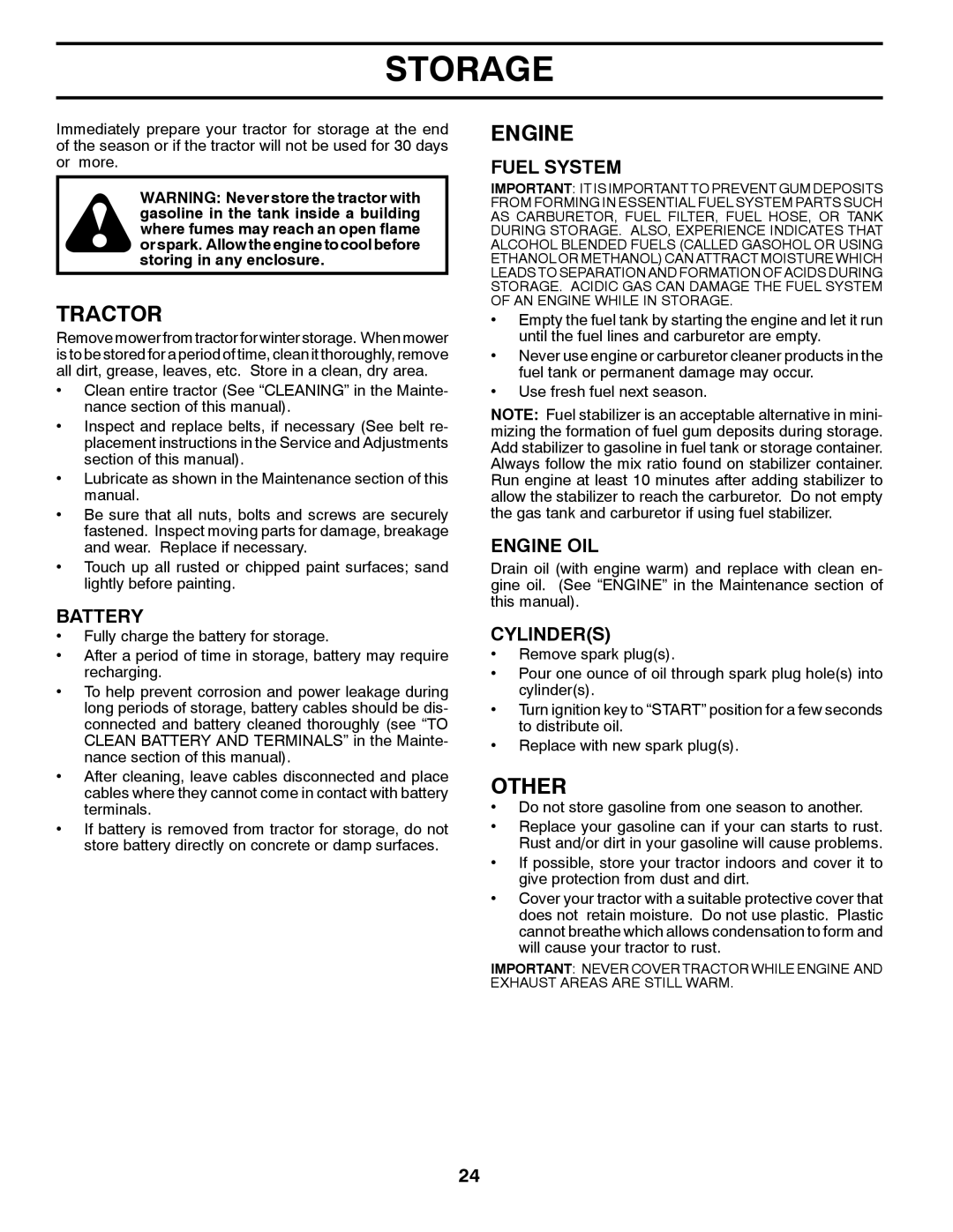 Poulan XT195H46YT manual Storage, Other, Fuel System, Engine OIL, Cylinders 