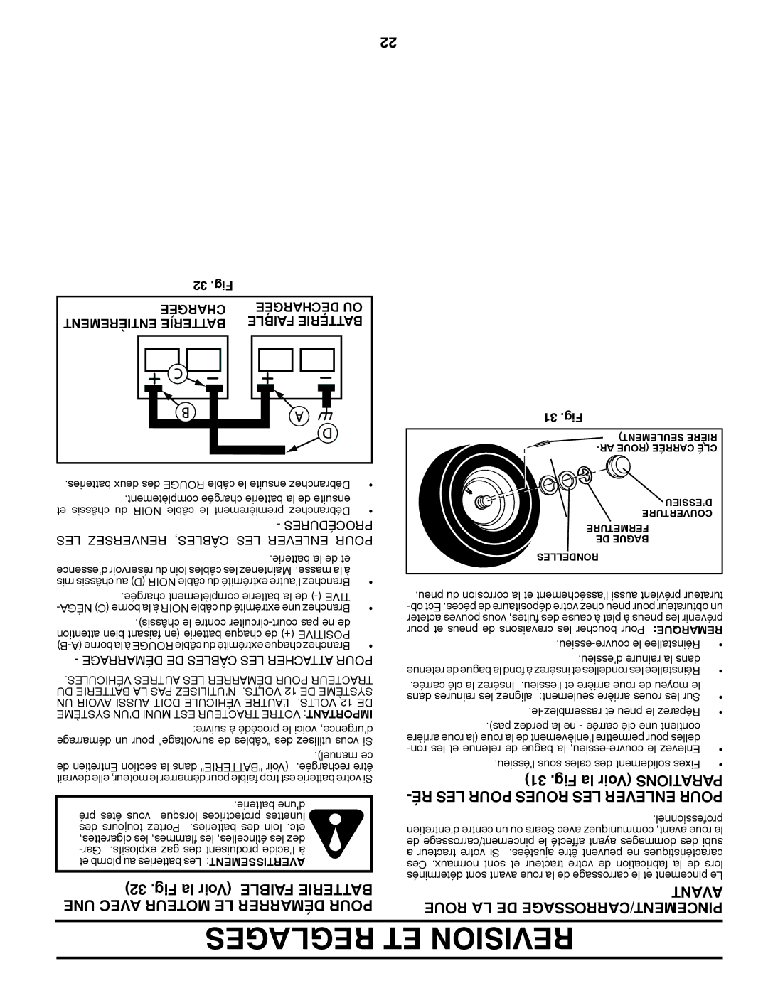 Poulan XT195H46YT manual Avant Roue LA DE PINCEMENT/CARROSSAGE, 32 .Fig, 31 .Fig 