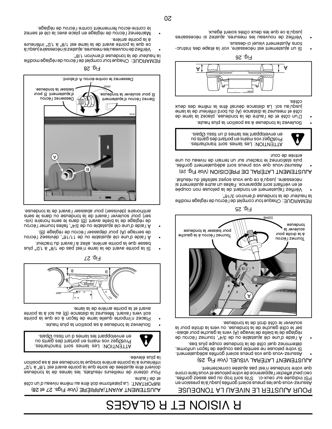 Poulan XT195H46YT manual Tondeuse LA Niveau LE Ajuster Pour, 28 .Fig, 27 .Fig, 26 .Fig, 25 .Fig 