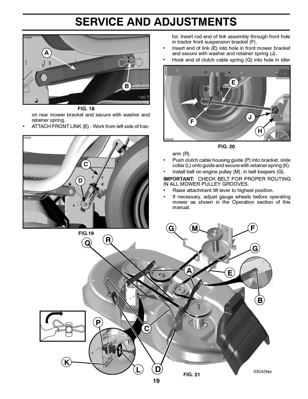 Poulan XT20H46YT manual Install belt on engine pulley M, in belt keepers G 