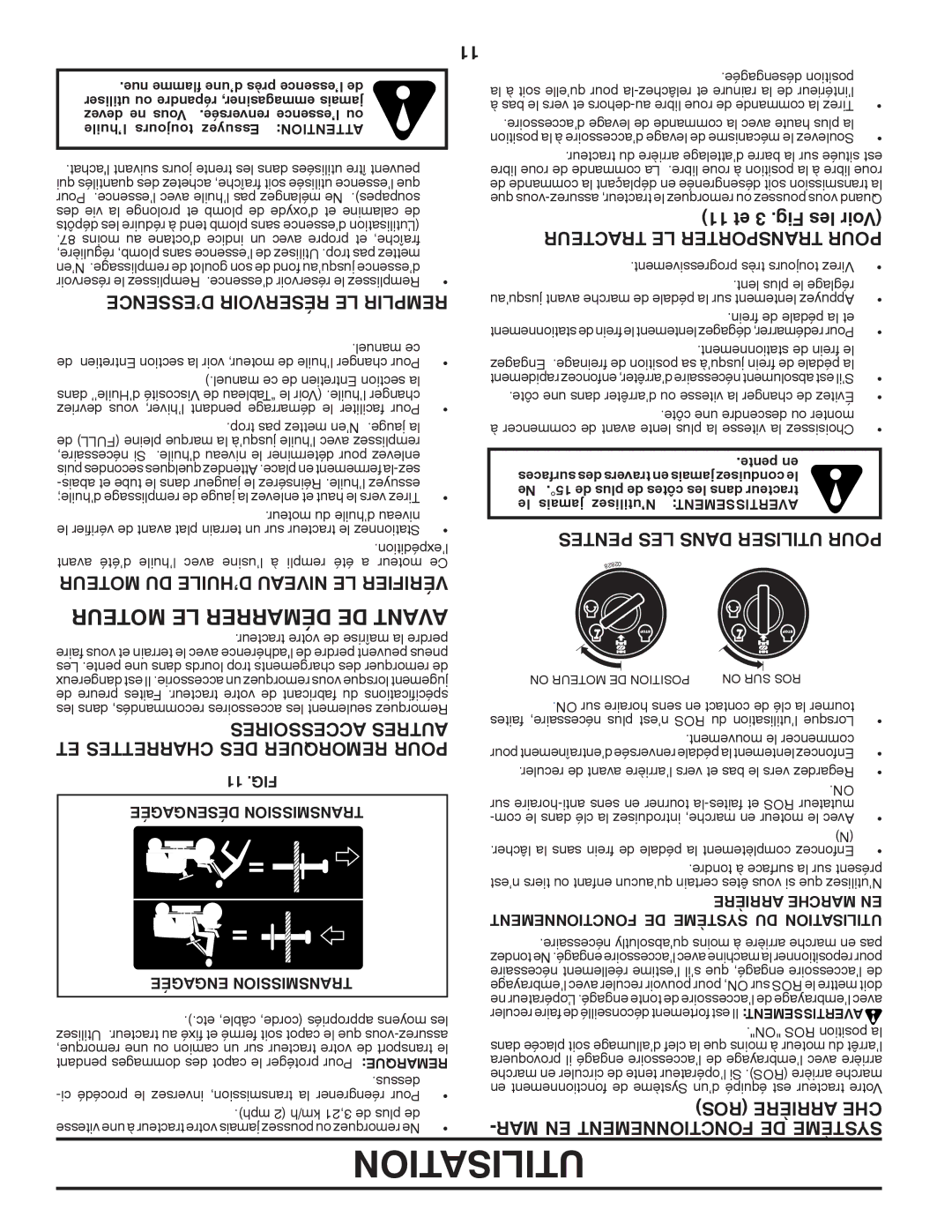 Poulan XT20H46YT manual 11 et 3 .Fig les Voir, MAR EN Fonctionnement DE Système 