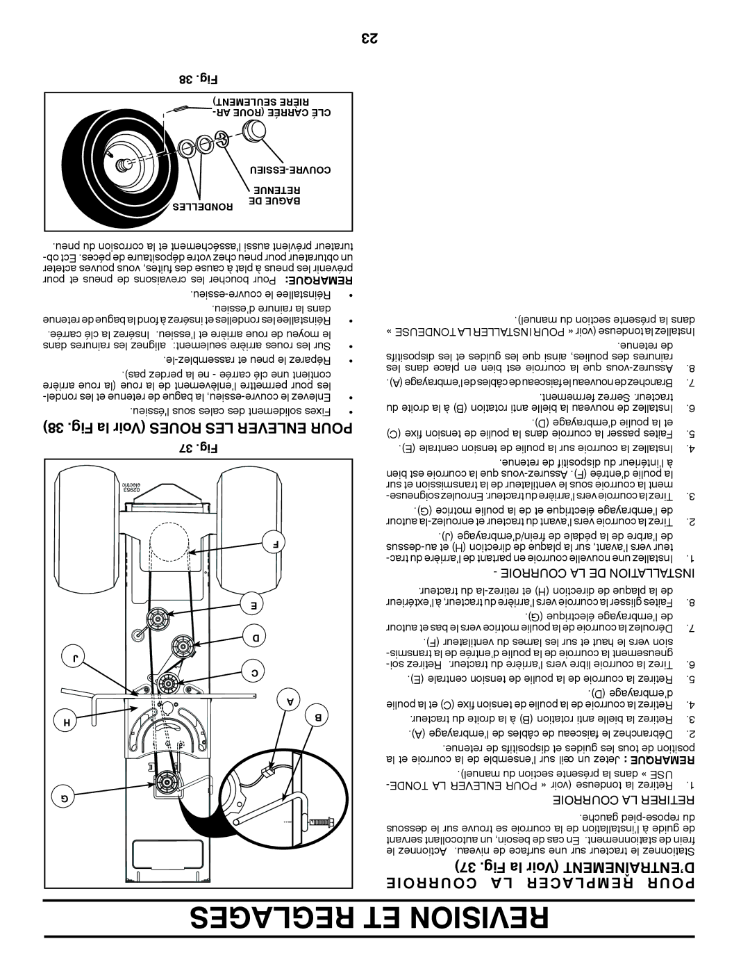 Poulan XT22H54 Fig la Voir Roues LES Enlever Pour, Fig la Voir D’ENTRAÎNEMENT, Courroie Acer Rempl Pour, 38 .Fig, 37 .Fig 