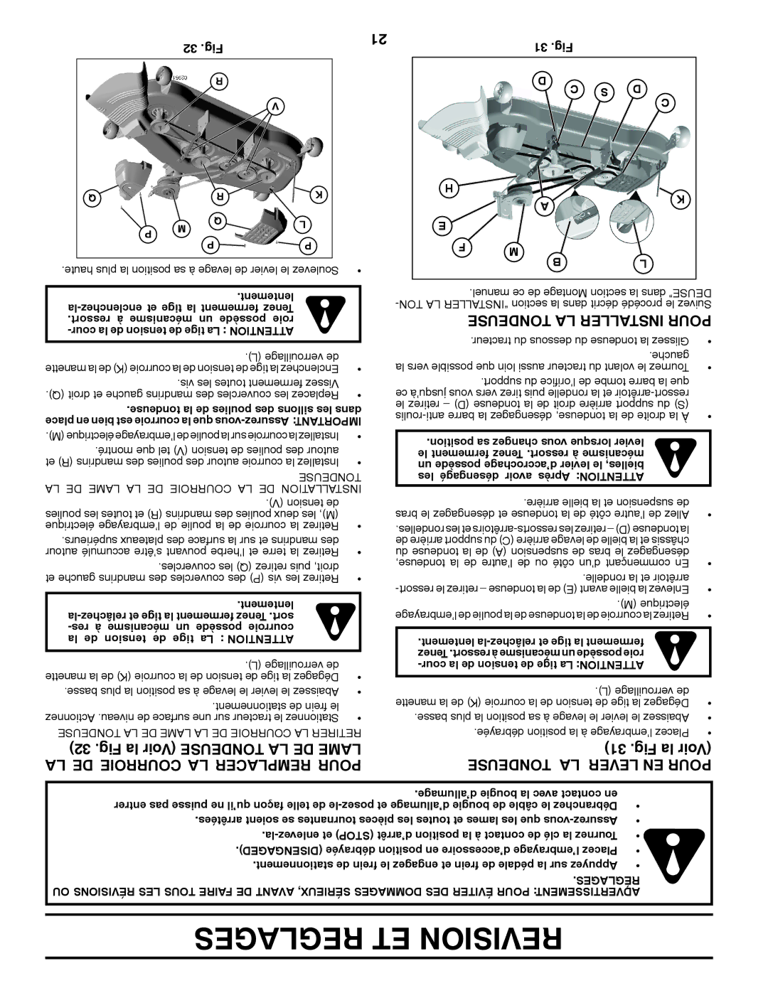 Poulan XT22H54 manual Fig la Voir Tondeuse LA DE Lame, LA DE Courroie LA Remplacer Pour Tondeuse LA Lever EN Pour 