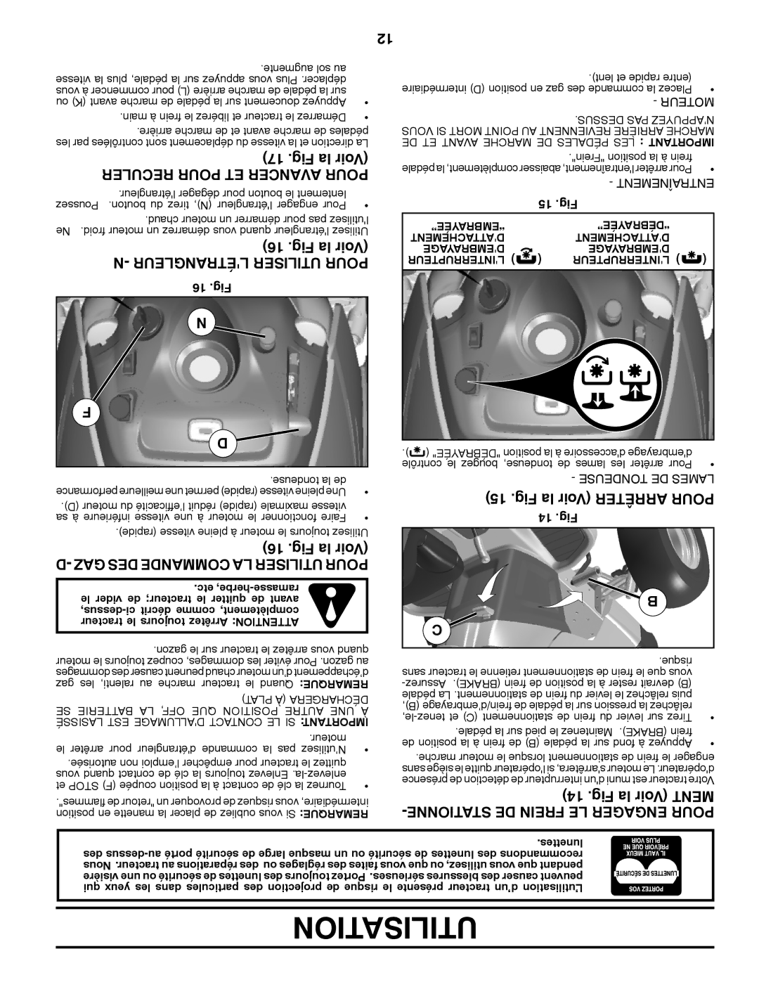 Poulan XT22H54 manual Fig la Voir Ment, Reculer Pour ET Avancer Pour, Létrangleur Utiliser Pour 