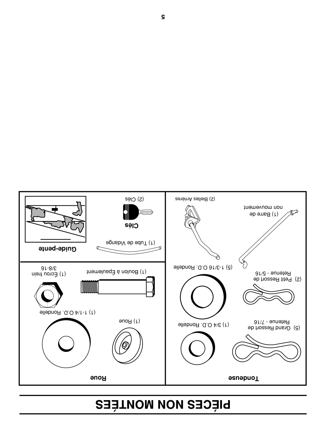 Poulan XT22H54 manual Montées NON Piéces, Clés Pente-Guide, Roue Tondeuse, Arrières Bielles 