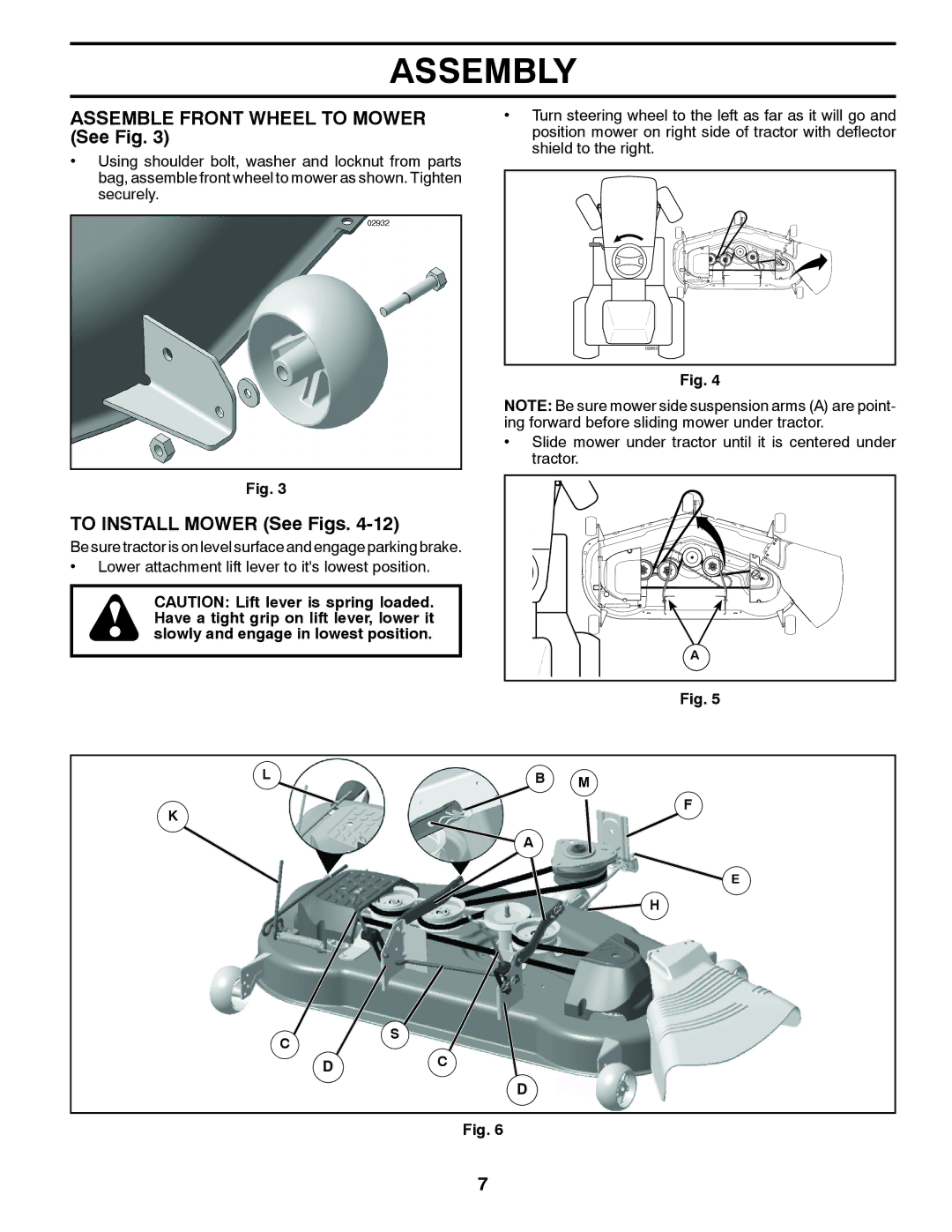 Poulan XT22H54 manual Assemble Front Wheel to Mower See Fig, To Install Mower See Figs 