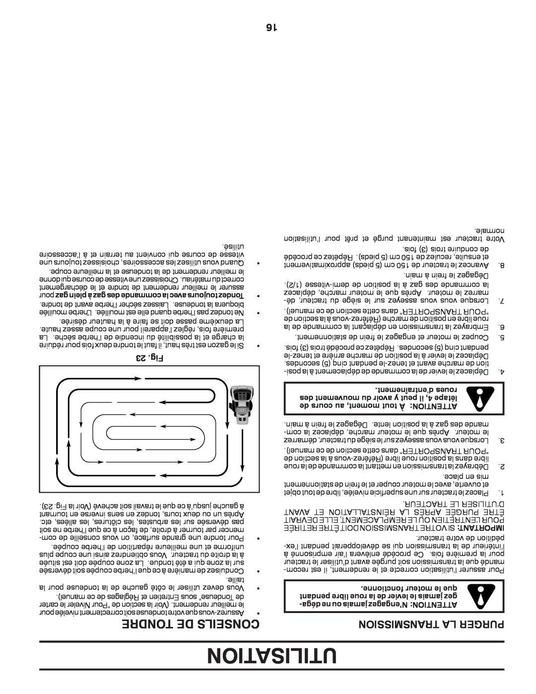 Poulan XT22H54 manual Utilisation, Tondre De Conseils, Transmission La Purger 