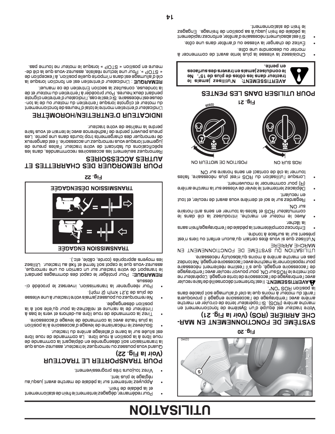 Poulan XT22H54 manual D’Entretien/Horomètre Indicateur, Fig la Voir, Accessoires Autres Et Charrettes Des Remorquer Pour 