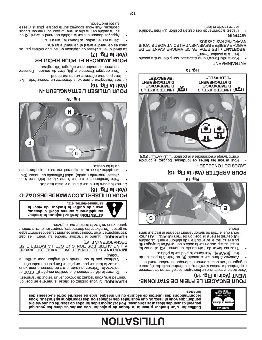Poulan XT22H54 manual Fig la Voir MENT, Reculer Pour Et Avancer Pour, N- Létrangleur Utiliser Pour, Utilisation 