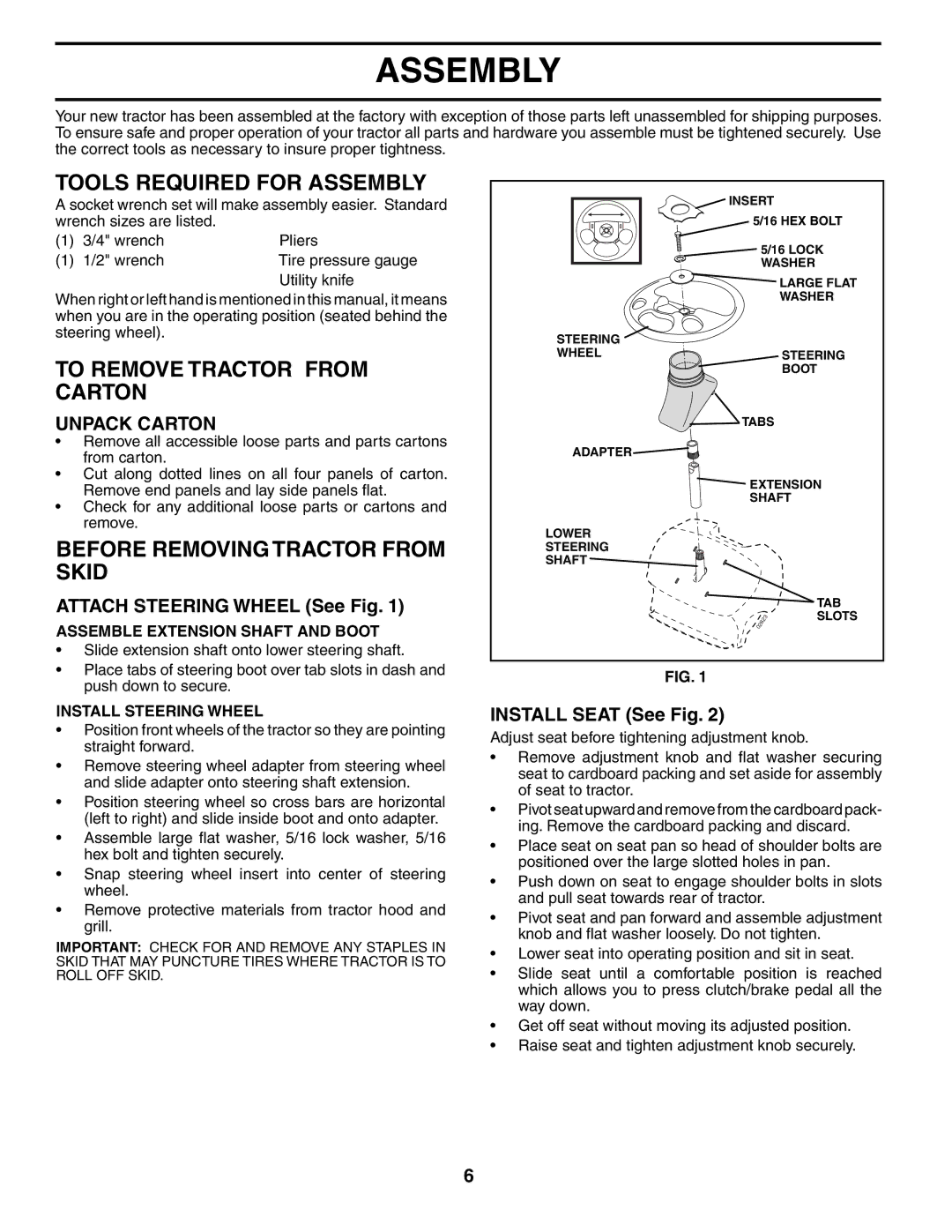 Poulan XT24H42LT manual Tools Required for Assembly, To Remove Tractor from Carton, Before Removing Tractor from Skid 