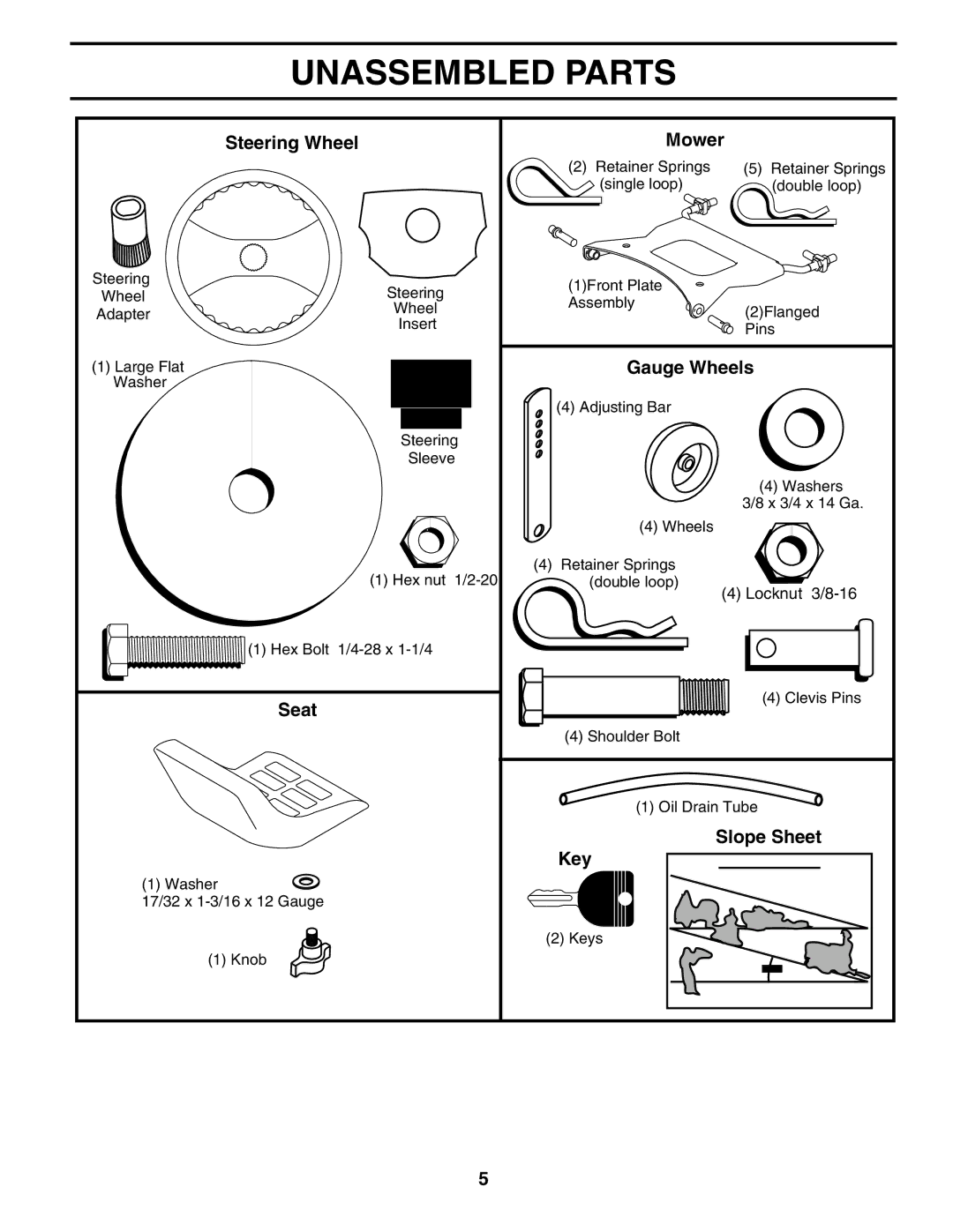 Poulan XT24H48YT manual Unassembled Parts 