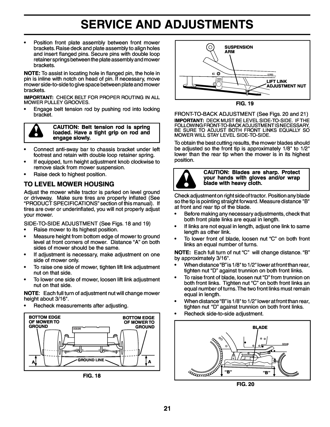 Poulan XT24H48YT manual To Level Mower Housing, Service And Adjustments, Ground Line 