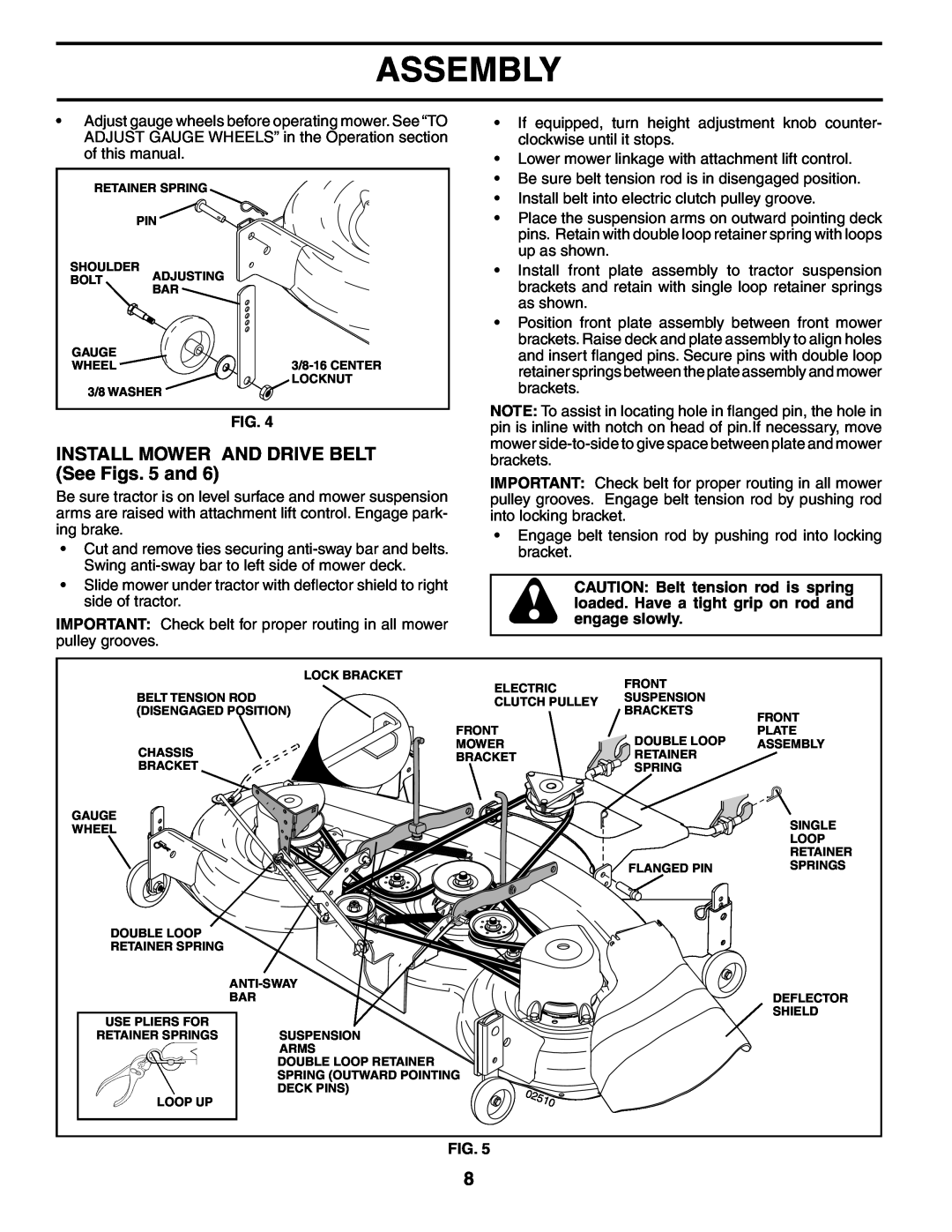 Poulan XT24H48YT manual INSTALL MOWER AND DRIVE BELT See Figs. 5 and, Assembly 