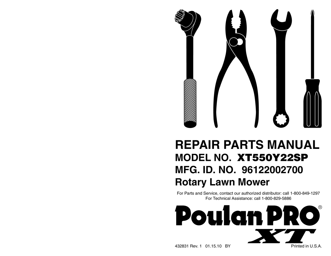 Poulan XT550Y22SP manual Repair Parts Manual 