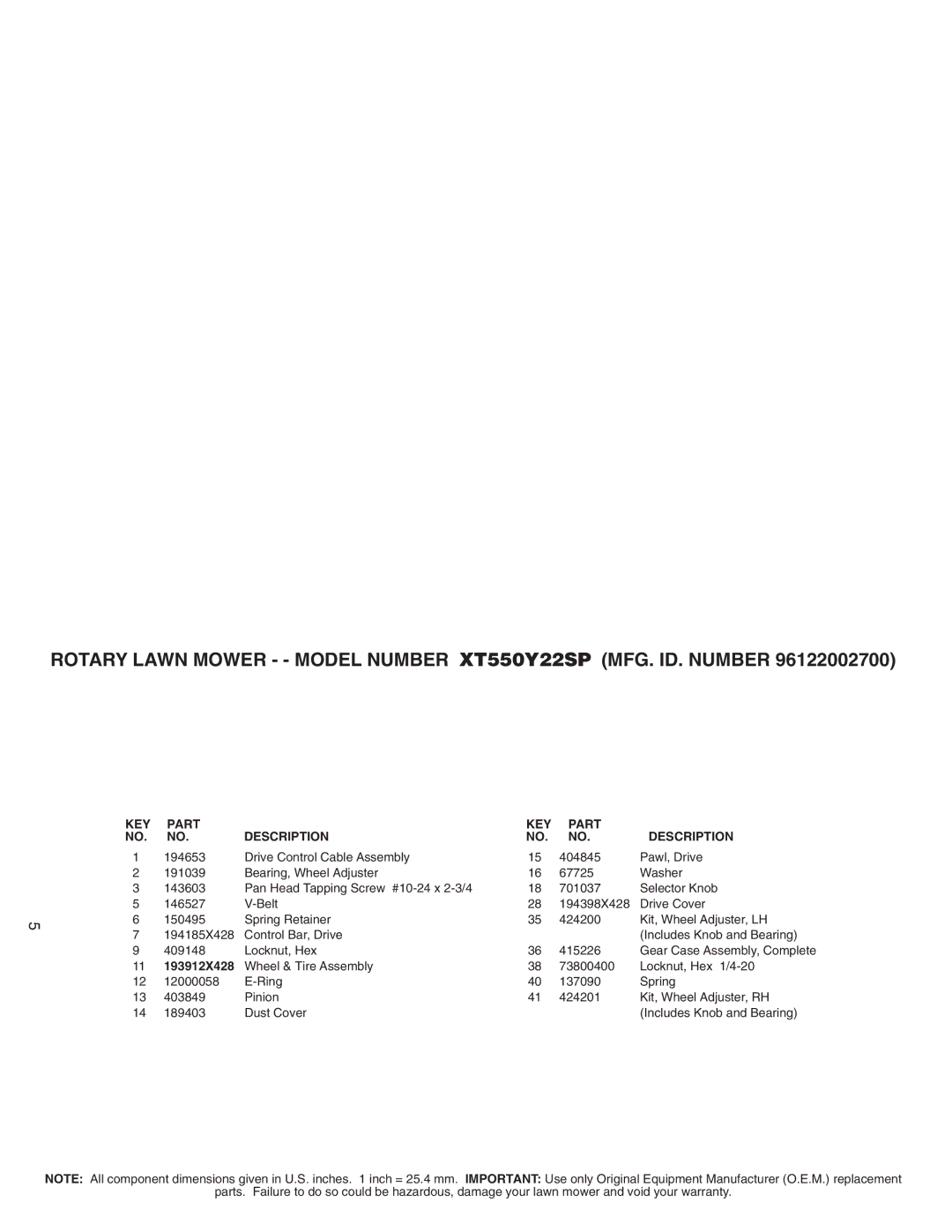 Poulan XT550Y22SP manual 193912X428 