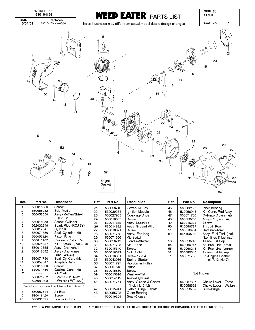 Poulan XT700, 530164133 manual 514342 5441 Engine Gasket Kit 