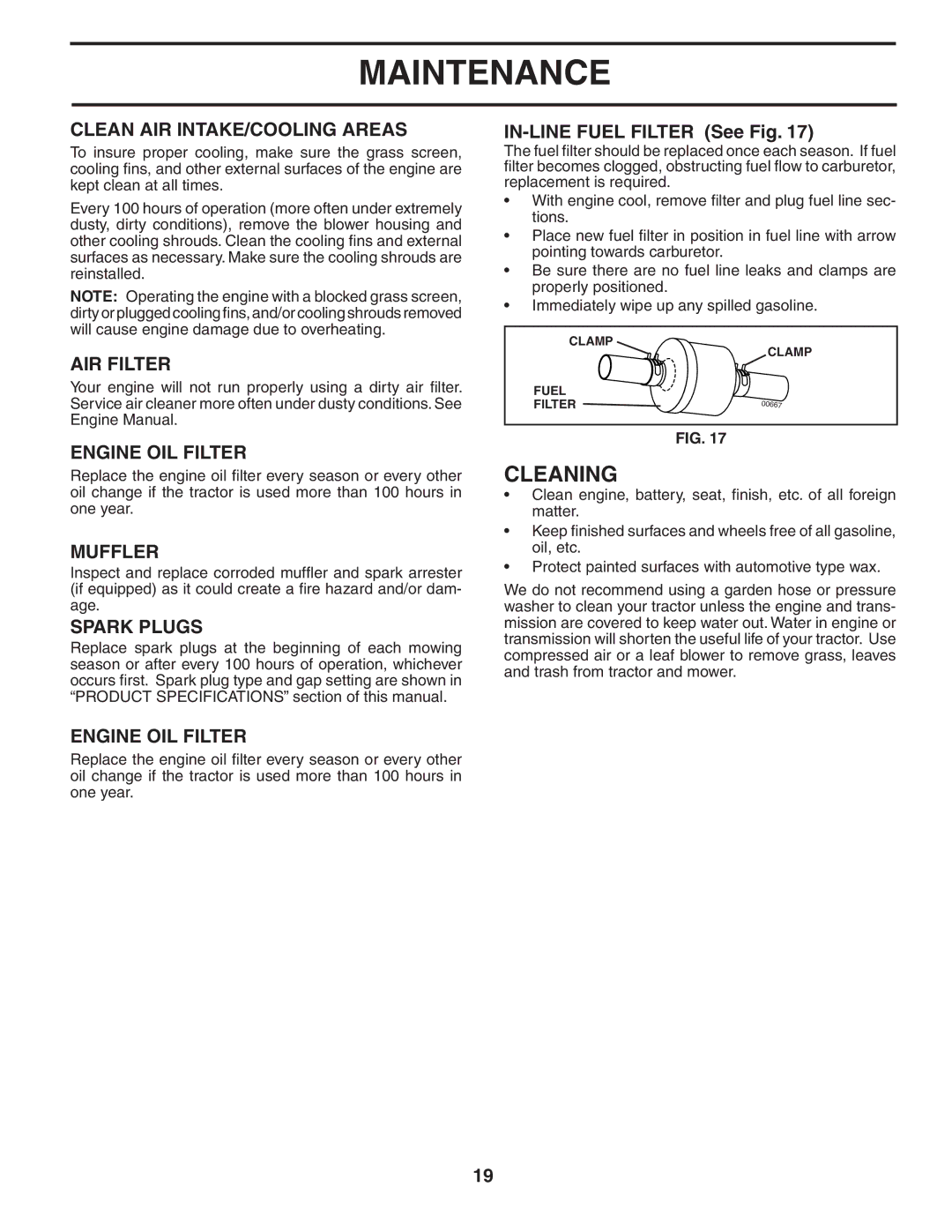 Poulan YTH2148 owner manual Cleaning 