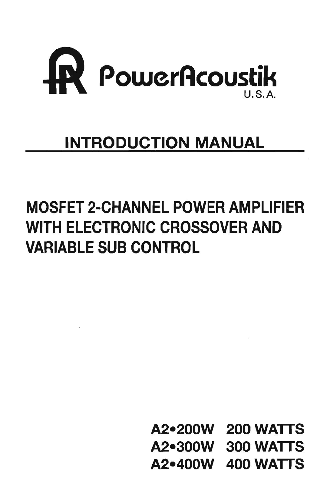 Power Acoustik A2-200W, A2-300W, A2-400W manual 