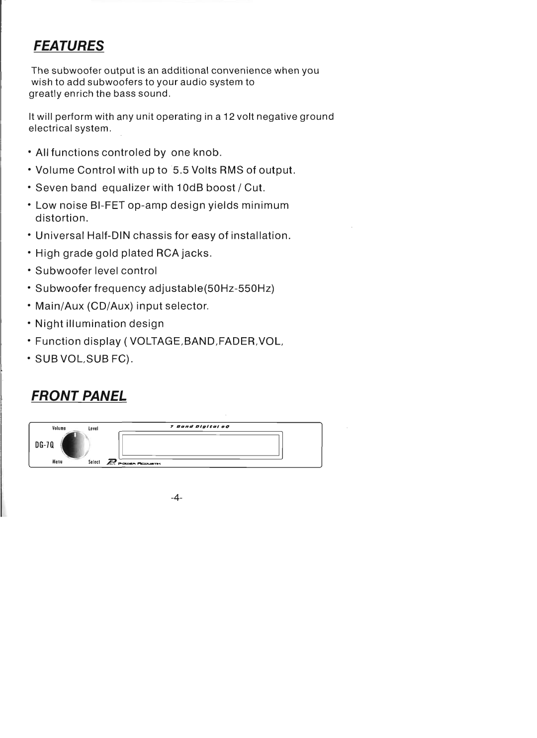 Power Acoustik DG-7Q manual 