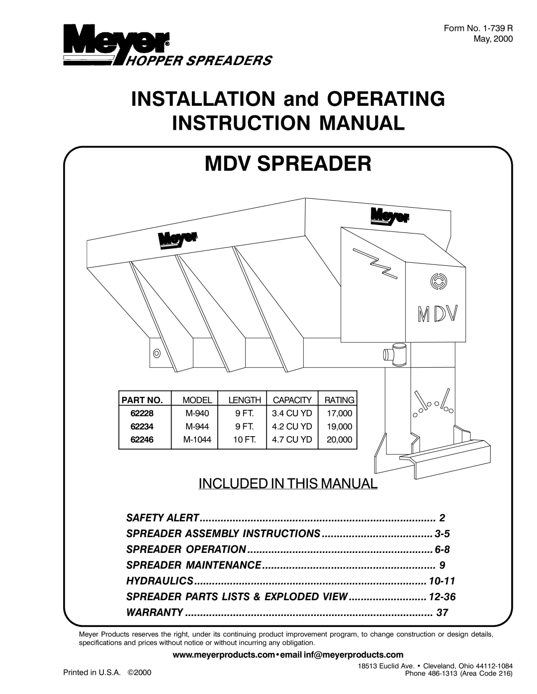 Power Acoustik M-940, M-944, M-1044 instruction manual Spreader Parts Lists & Exploded View, Warranty 