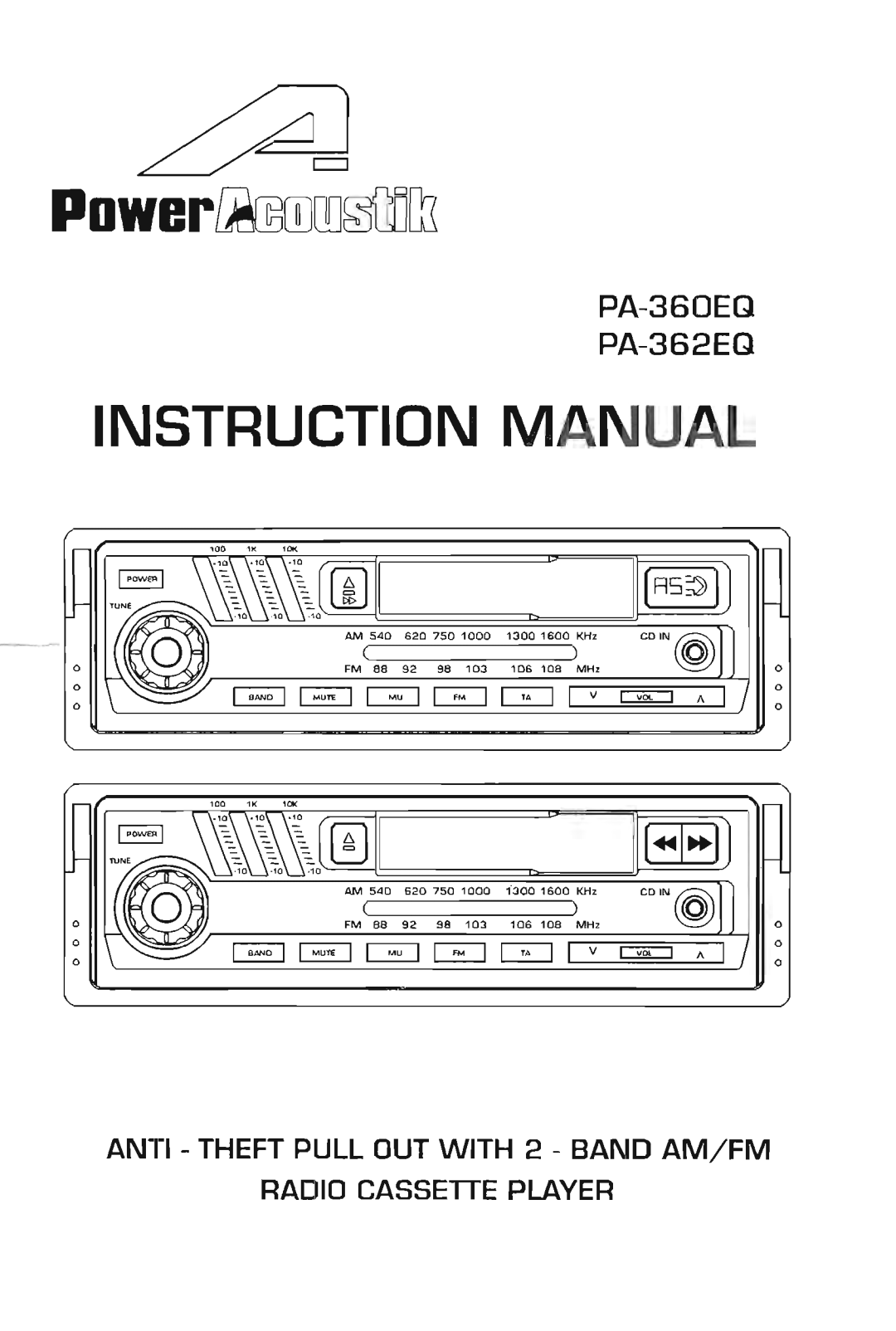 Power Acoustik PA-362EQ, PA-360EQ manual 