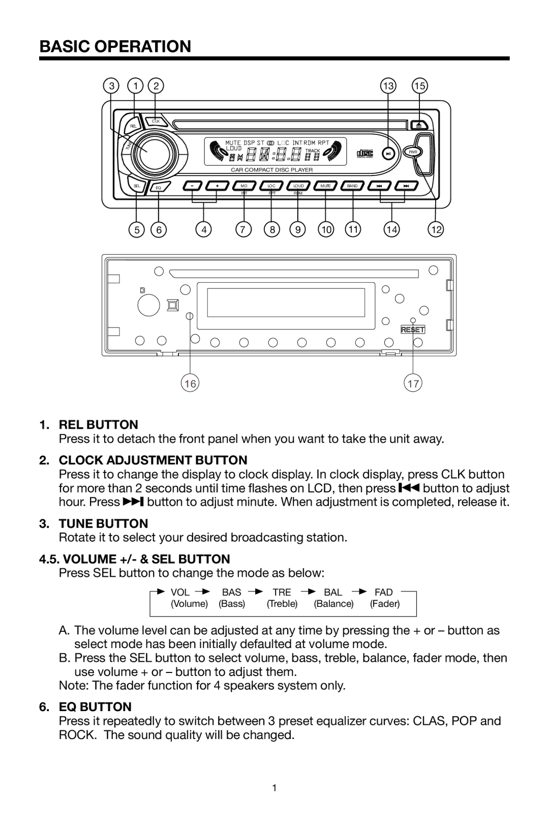 Power Acoustik PACD-507 instruction manual Basic Operation 