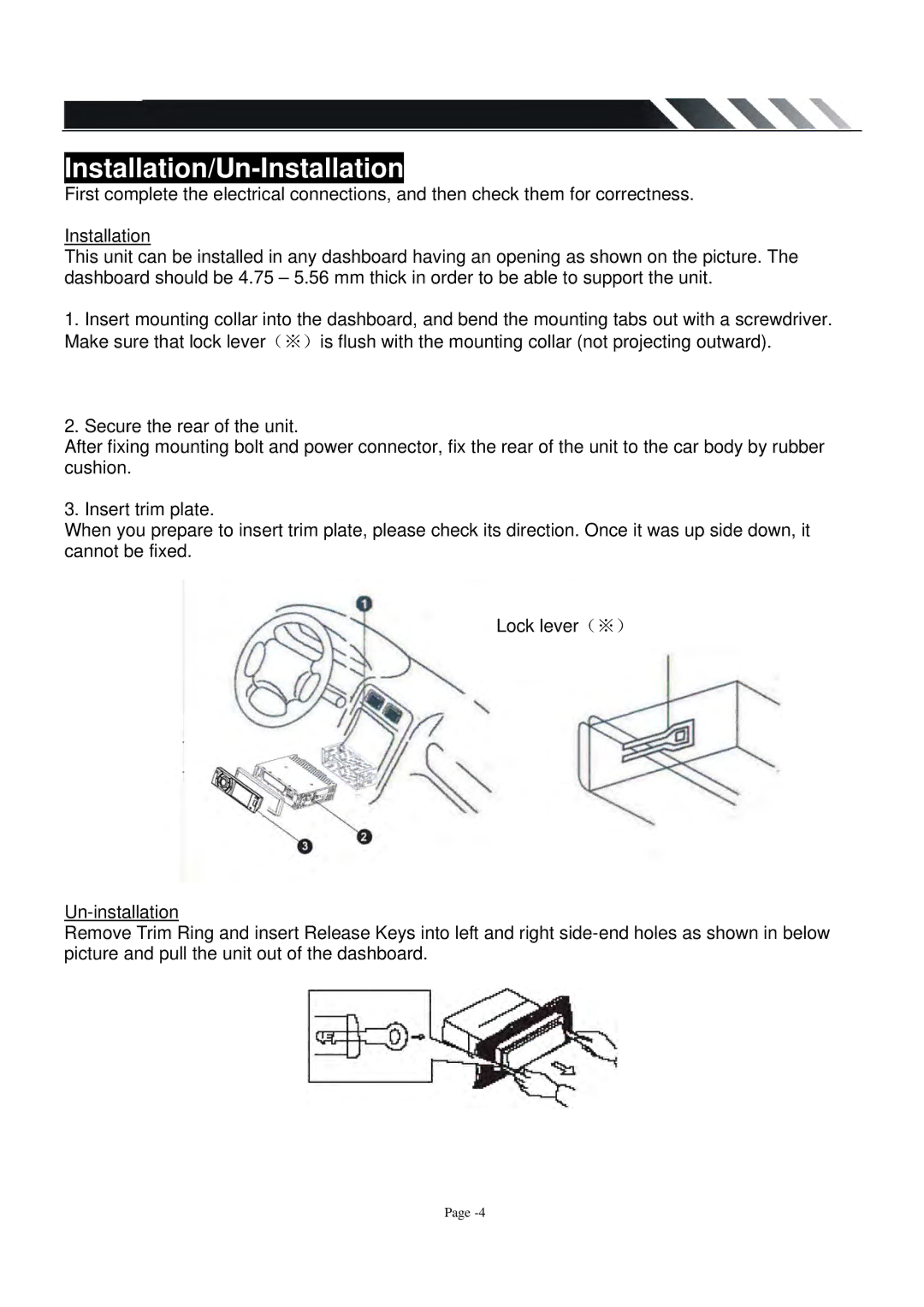 Power Acoustik PADVD-220T owner manual Installation/Un-Installation 