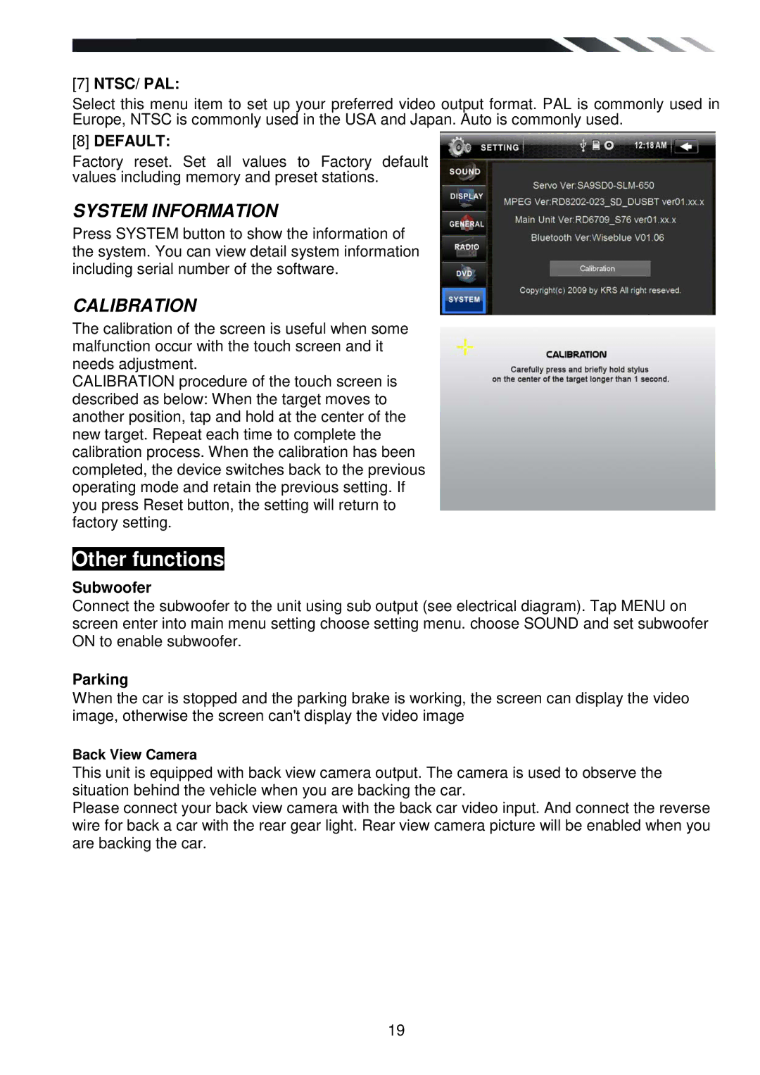 Power Acoustik PD-710T owner manual Ntsc/ Pal, Subwoofer, Parking 