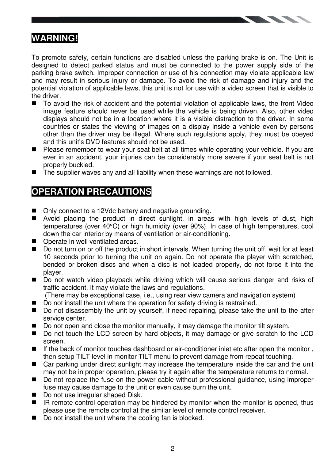 Power Acoustik PD-710T owner manual Operation Precautions 