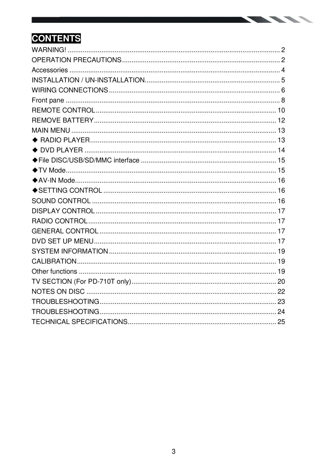 Power Acoustik PD-710T owner manual Contents 