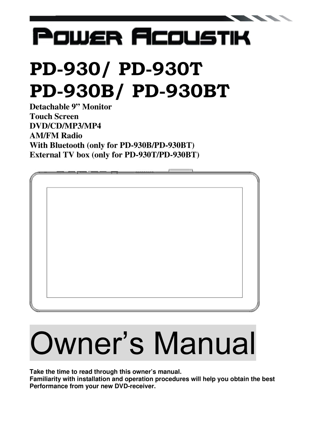 Power Acoustik owner manual PD-930/ PD-930T PD-930B/ PD-930BT 