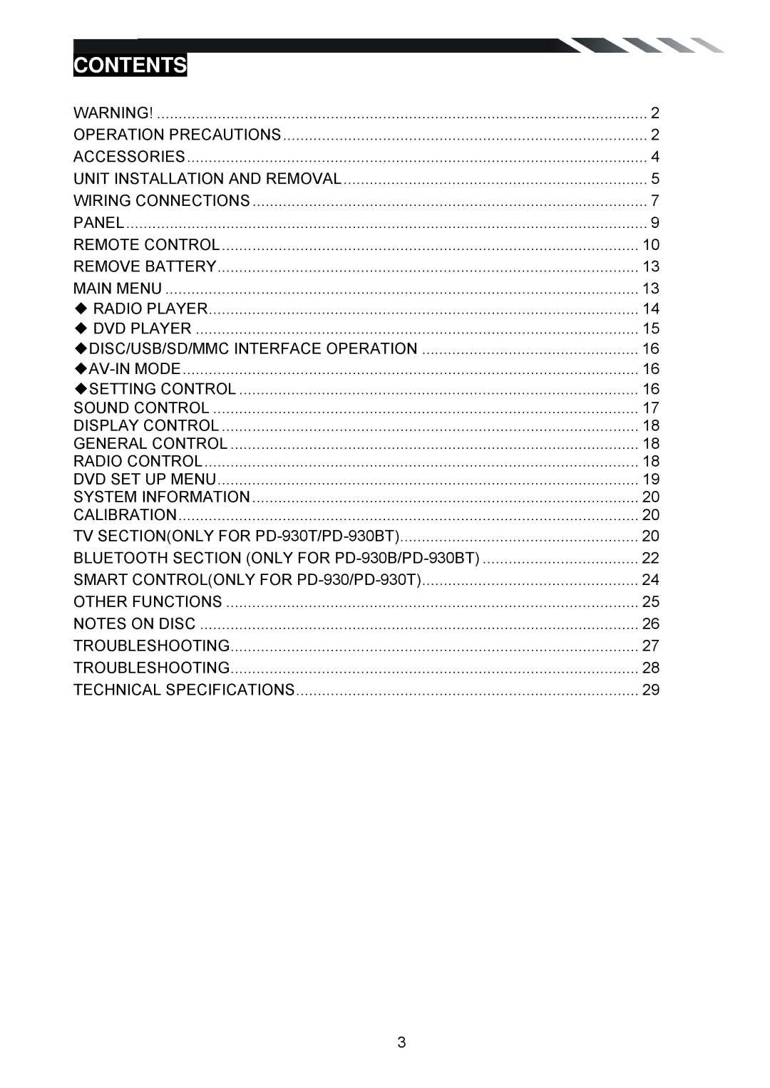 Power Acoustik PD-930T, PD-930BT owner manual Contents 