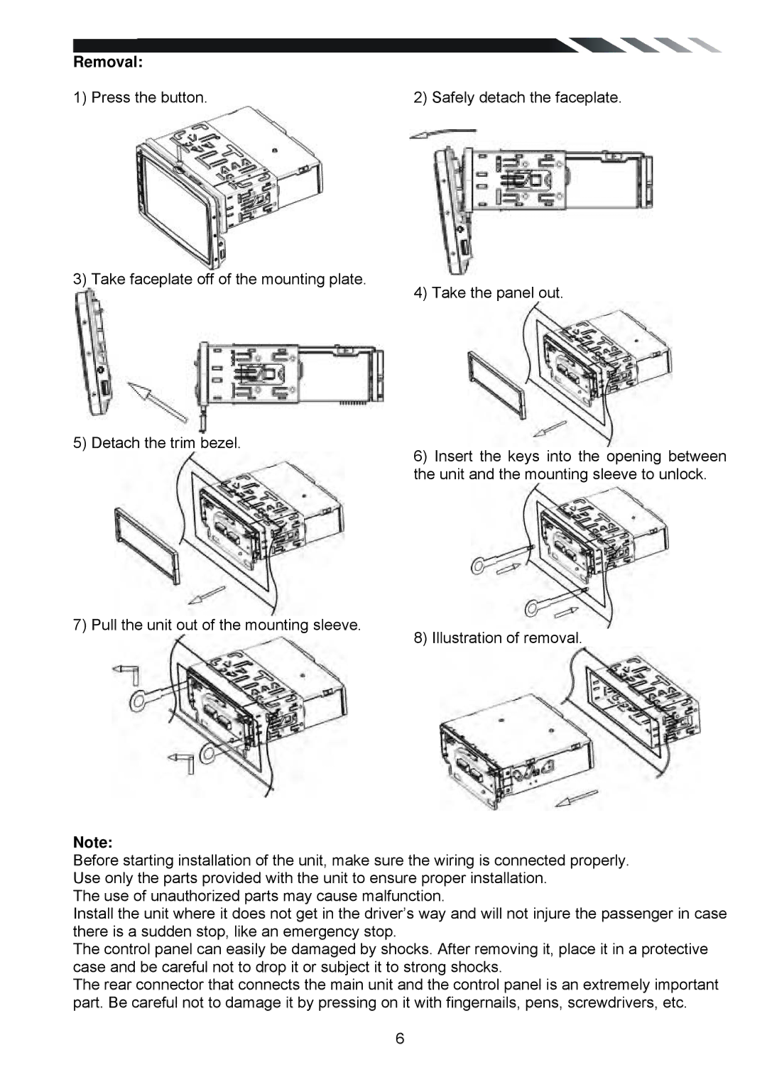 Power Acoustik PD-930T, PD-930BT owner manual Removal 