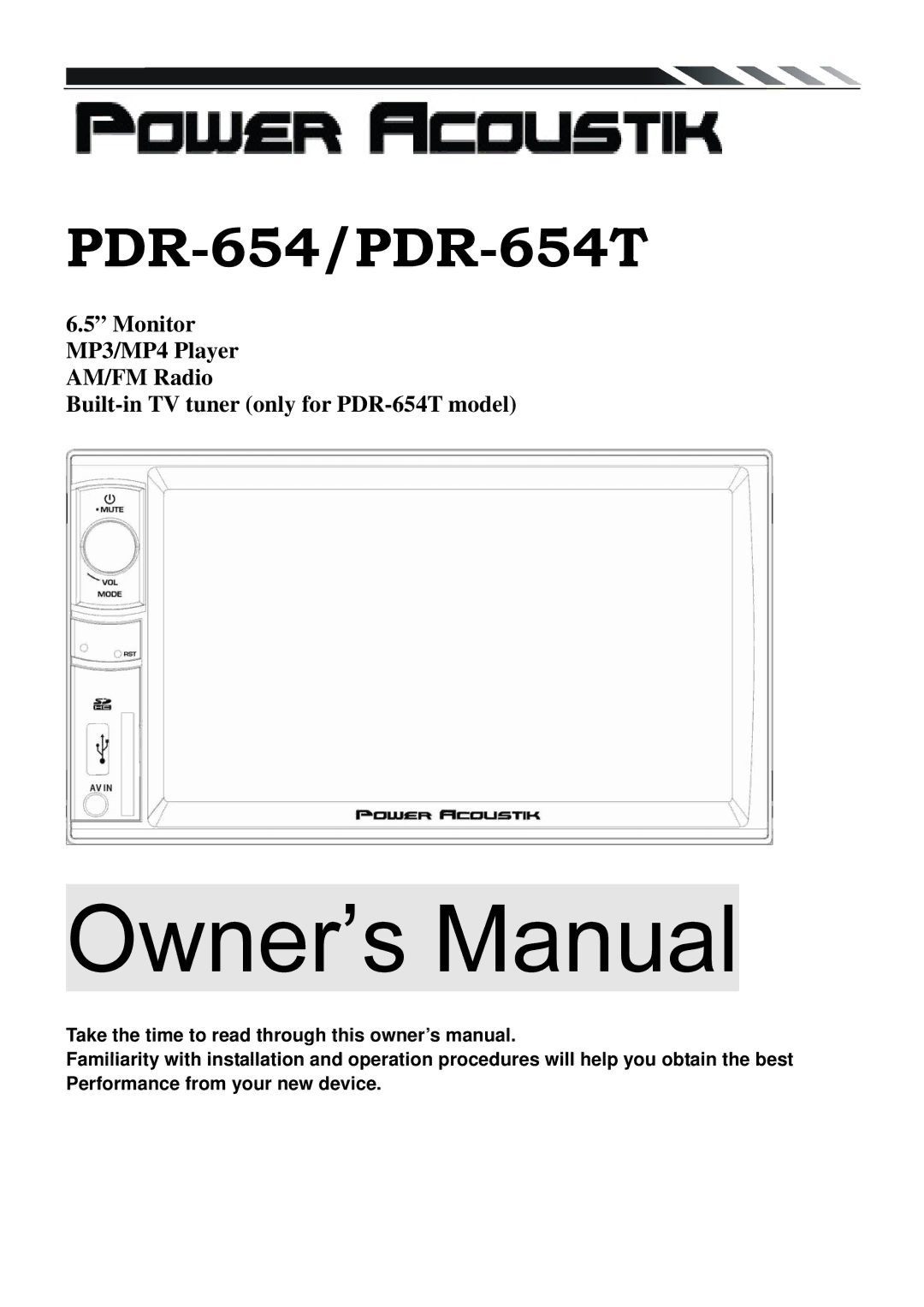 Power Acoustik PDR-654/PDR-654T owner manual 