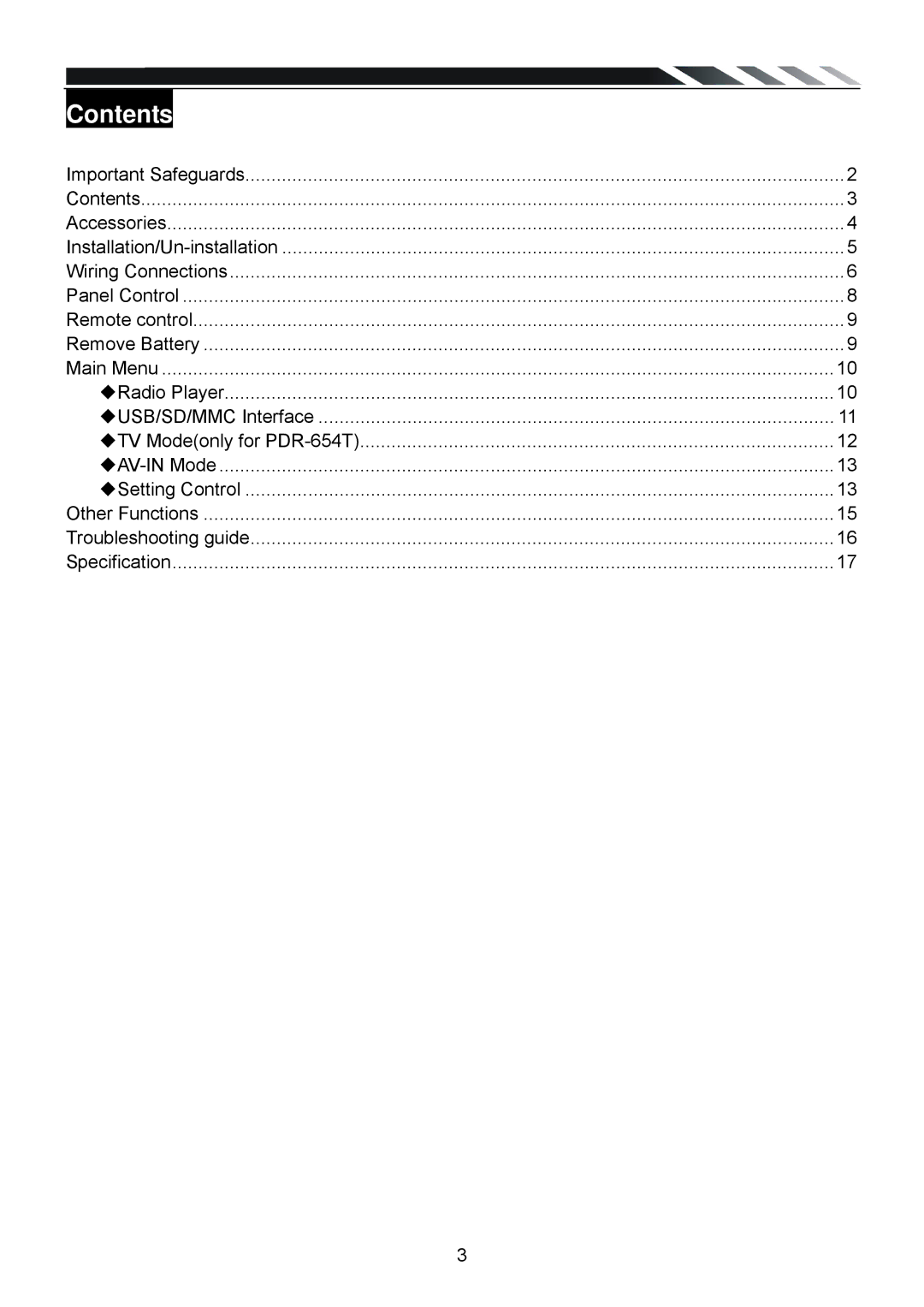 Power Acoustik PDR-654/PDR-654T owner manual Contents 