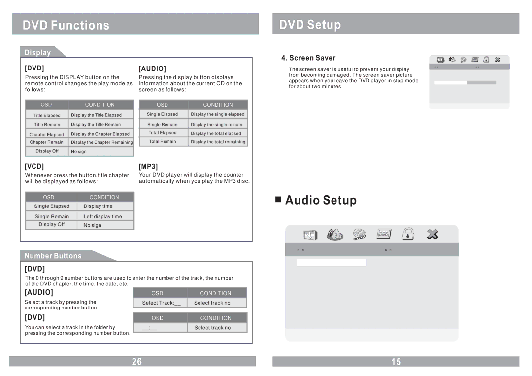 Power Acoustik PMD-112CMX owner manual Audio Setup, Display, Screen Saver, Number Buttons 