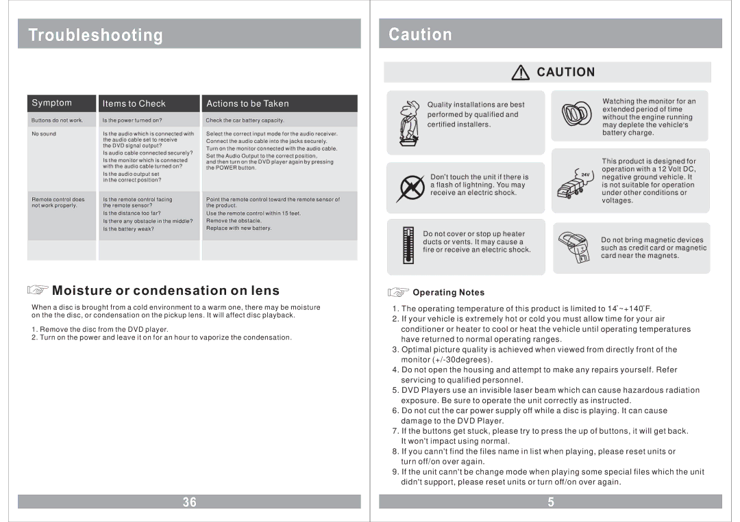 Power Acoustik PMD-90CM owner manual Troubleshooting, Operating Notes 