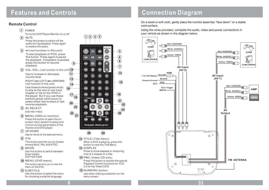 Power Acoustik PMD-90CM Connection Diagram, Playback, Use to incease or decrease volume level, Use these buttonspress once 