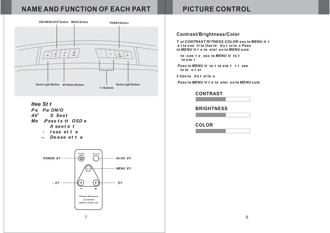 Power Acoustik PT-120CM owner manual Picture Control, Interface Switch Function 