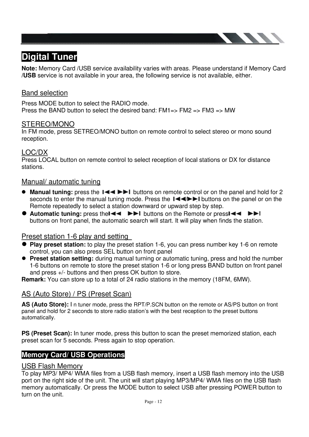 Power Acoustik PTID-3600T owner manual Digital Tuner 