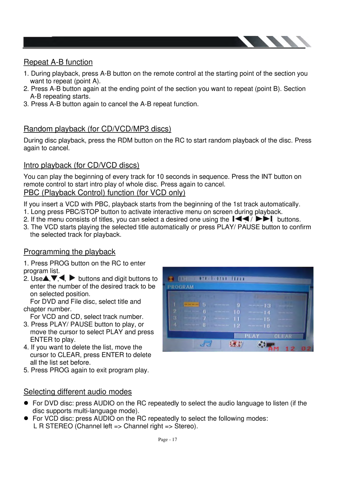 Power Acoustik PTID-3600T owner manual Random playback for CD/VCD/MP3 discs, Intro playback for CD/VCD discs 