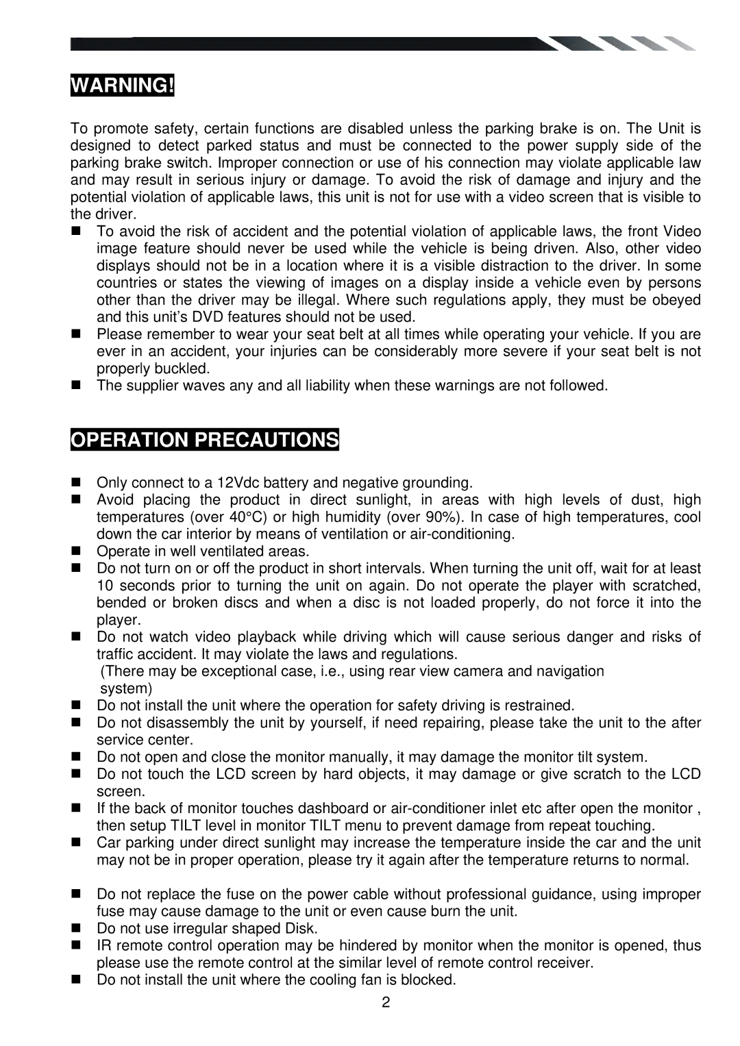 Power Acoustik PTID-6250B owner manual Operation Precautions 