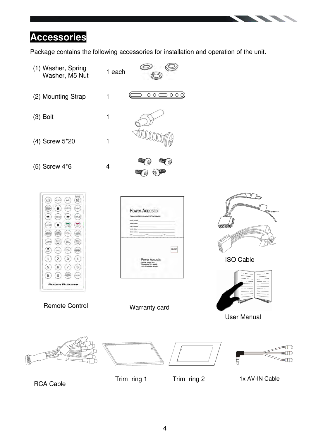 Power Acoustik PTID-6250B owner manual Accessories 