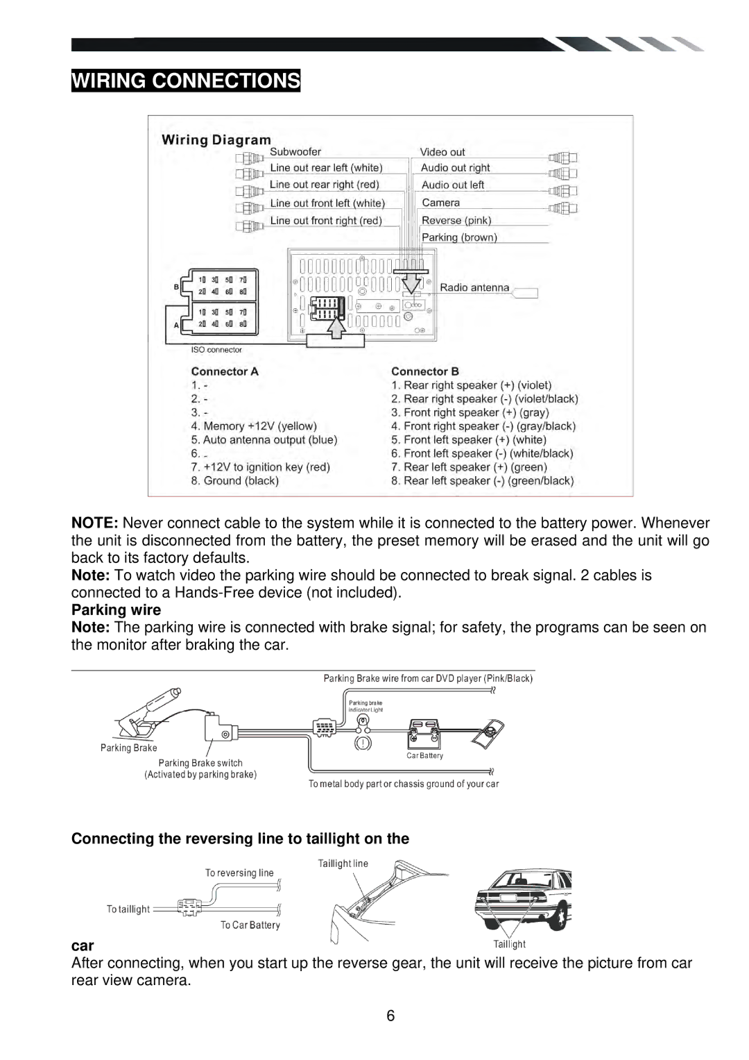 Power Acoustik PTID-6250B owner manual Wiring Connections 